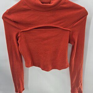 Lovepoem by Block Orange Sweater Cowl Neck Cutout Ribbed Medium